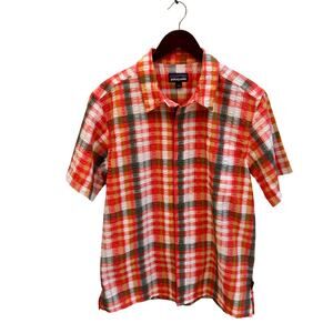 Patagonia x Common Thread Puckerwear Plaid Short Sleeve Button Front Shirt Men L